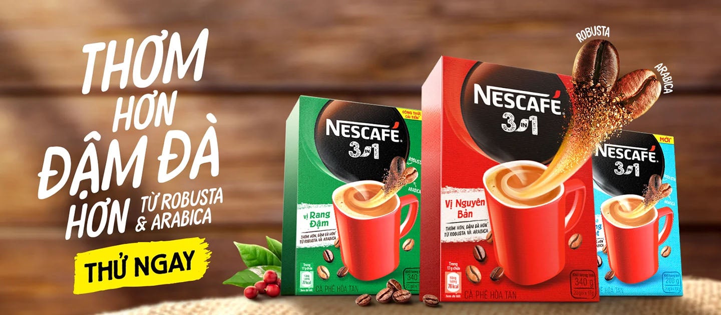 CÀ PHÊ HÒA TAN NESCAFÉ 3IN1 TỪ ROBUSTA VÀ ARABICA